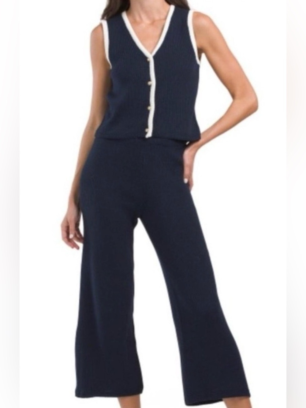 NWT Sincerely Jules Knit Sweater Vest & Wide Leg Pants 2 Piece Set Navy Blue XL